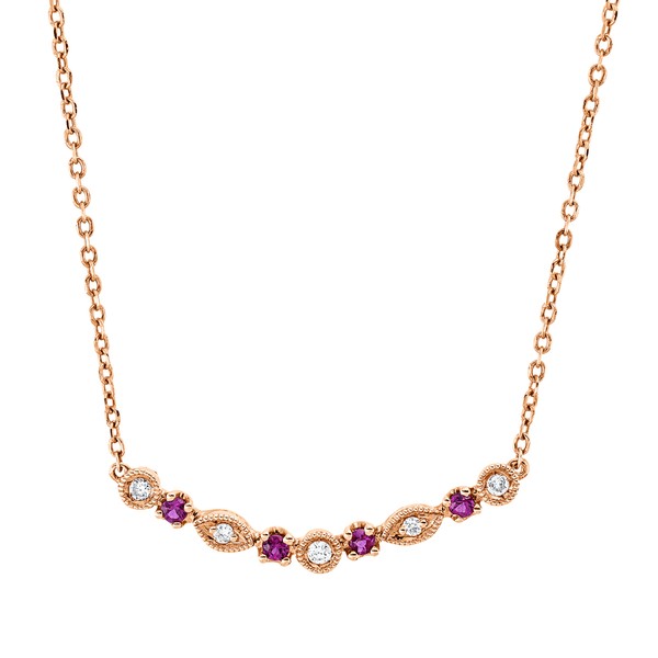 Collier aus 750 Rotgold 4 Rubine 5 Brillanten 0.05ct