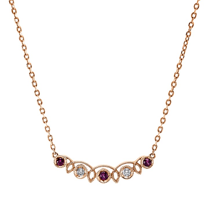 Collier aus 750 Rotgold 3 Rubine 2 Brillanten 0.04ct
