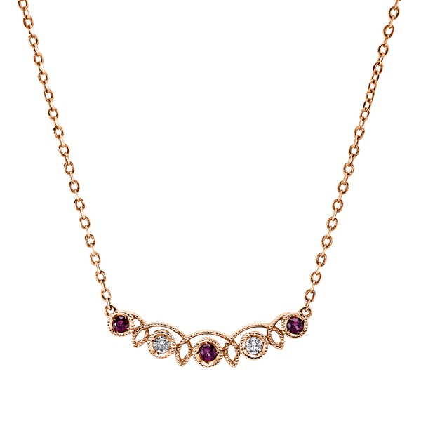Collier aus 750 Rotgold 3 Rubine 2 Brillanten 0.04ct