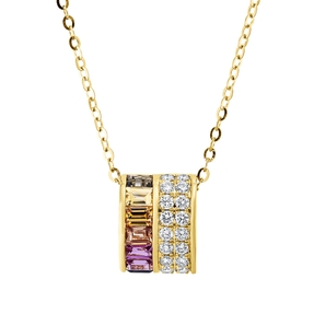Collier 750 Gelbgold 7 Saphire 0,66ct mehrfarbig 18 Brillanten 0,26ct TWW-si L:45cm Collier 750 Gelbgold 7 Saphire 0,66ct mehrfarbig 18 Brillanten 0,26ct TWW-si L:45cm