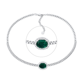 Collier aus 750 Weißgold Smaragd 3,15ct grün 74 Brillanten 1,97ct TWW-si L:39,5cm