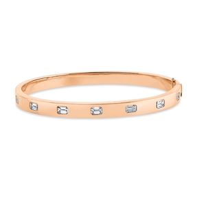 Armreif aus 750 Rotgold 7 Diamanten Smaragd-Schliff 1,2ct TW-SI 45x55mm