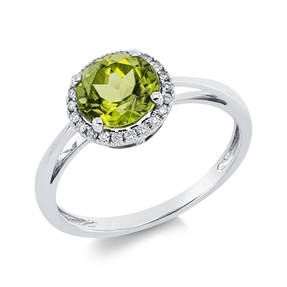 Ring aus 750 Weißgold Peridot 1,6ct grün 22 Brillanten 0,1ct TW-SI B:6,7mm