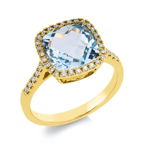 Ring aus 750 Gelbgold Topas 4,5ct skyblue 40 Brillanten 0,22ct TW-SI B:9,2mm