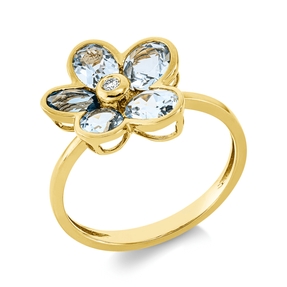 Ring Blume aus 750 Gelbgold 5 Topase 2,4ct blau Brillant 0,02ct TW-SI B:13,4mm