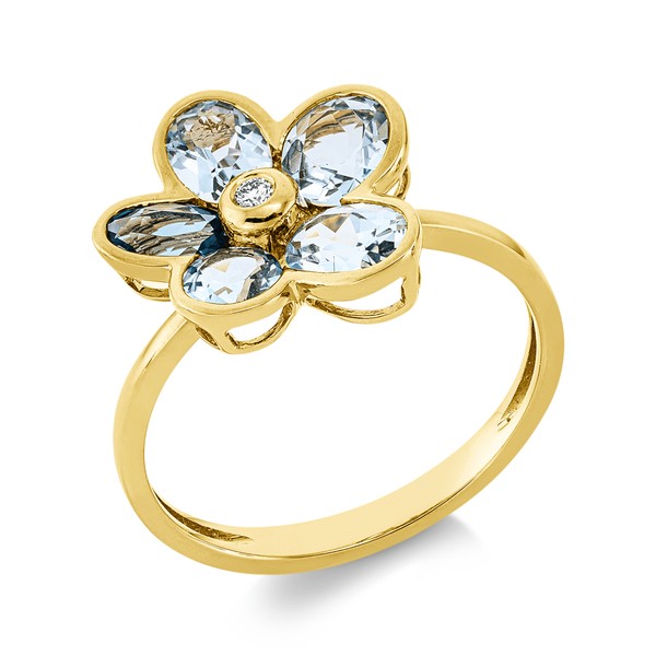 Ring Blume aus 750 Gelbgold 5 Topase 1 Brillant 0.02ct