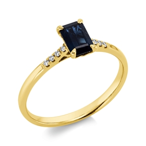 Ring aus 750 Gelbgold Saphir 0,65ct blau 8 Brillanten 0,04ct TW-SI B:6,4mm