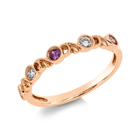 Ring aus 750 Rotgold 3 Saphire 0,18ct pink 2 Brillanten 0,09ct TWW-si B:3,1mm