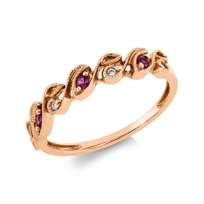Ring aus 750 Rotgold 3 Rubine 0,05ct rot 4 Brillanten 0,03ct TWW-si B:3,8mm