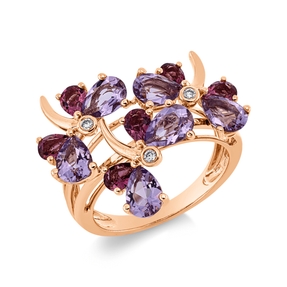 Ring aus 750 Rotgold 12 Turmaline 3ct pink 3 Brillanten 0,04ct TW-SI B:18,9mm