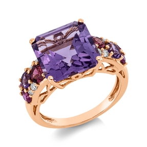 Ring aus 750 Rotgold 7 Saphire 7,4ct pink 8 Brillanten 0,12ct TW-SI B:11mm