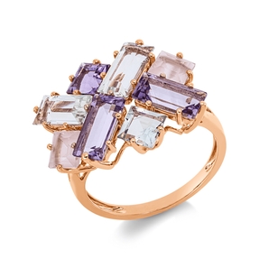 Ring aus 750 Gold Rotgold 8 Quarze 5,4ct rosa B:16,2mm