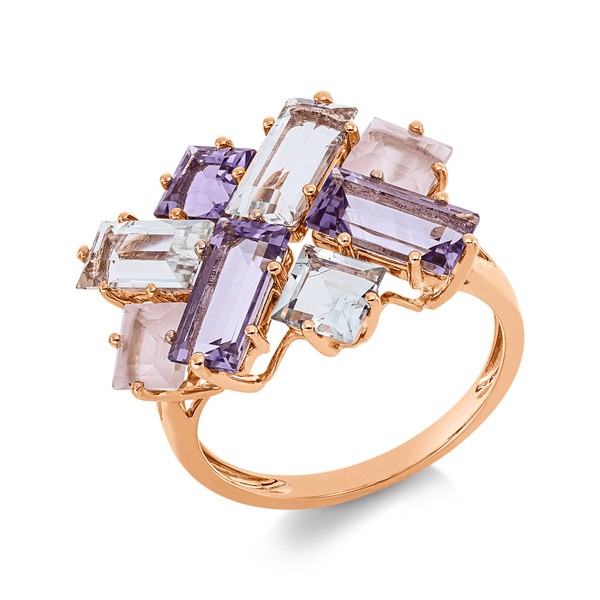Ring aus 750 Rotgold 8 Quarze