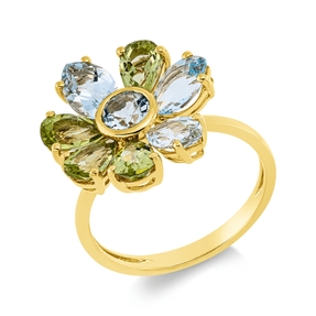 Ring aus 750 Gold Gelbgold 8 Topase 4,6ct skyblue B:13,2mm