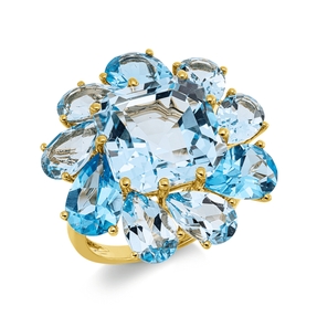 Ring aus 750 Gold Gelbgold 10 Topase 21,2ct skyblue B:23mm