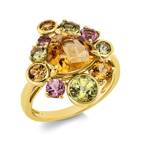 Ring aus 750 Gold Gelbgold 11 Farbsteine 4,8ct mehrfarbig B:17,9mm
