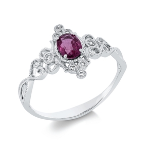 Ring aus 750 Weißgold Rubin 0,42ct rot 8 Brillanten 0,05ct TW-SI B:12mm
