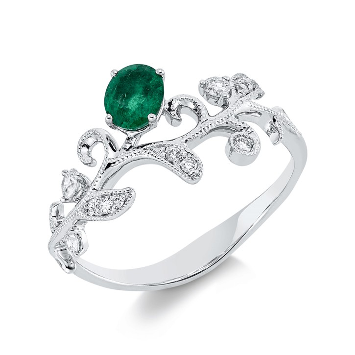 Ring aus 750 Weißgold Smaragd 12 Brillanten 0.15ct