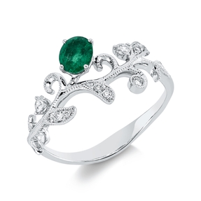 Ring aus 750 Weißgold Smaragd 0,31ct grün 12 Diamanten 0,15ct TW-SI/PI B:9,6mm