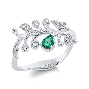 Ring aus 750 Weißgold Smaragd 0,14ct grün 12 Diamanten 0,1ct TW-SI/PI B:10,3mm