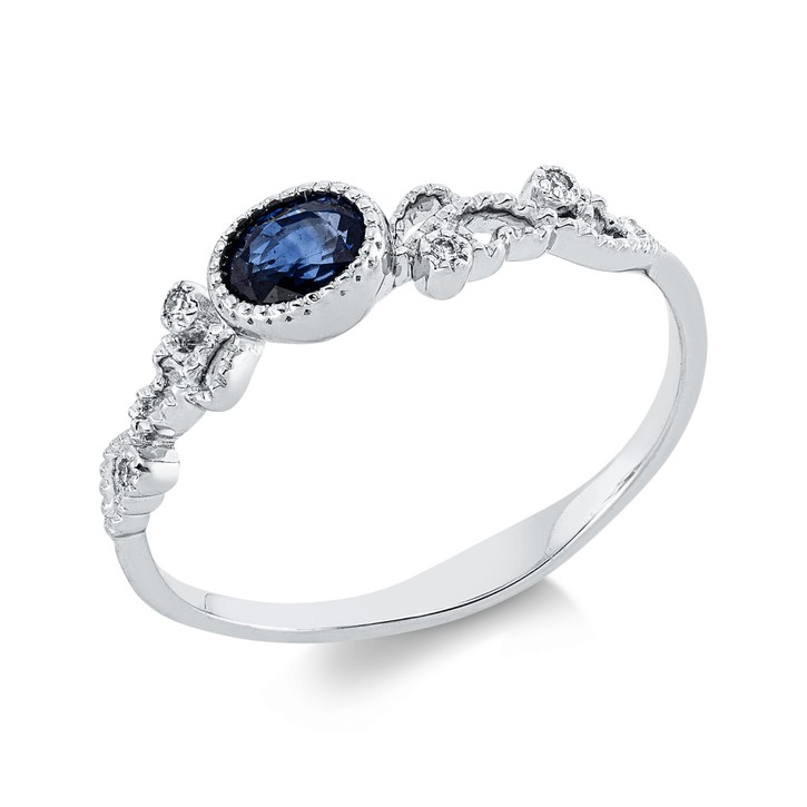 Ring aus 750 Weißgold Saphir 4 Brillanten 0.02ct