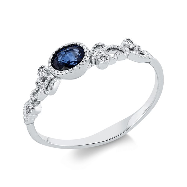 Ring aus 750 Weißgold Saphir 4 Brillanten 0.02ct