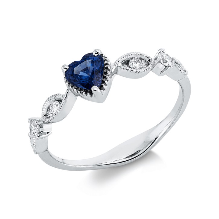 Ring aus 750 Weißgold Saphir 6 Brillanten 0.14ct