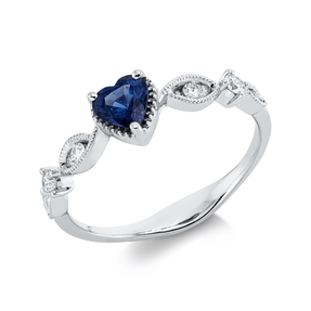 Ring aus 750 Weißgold Saphir 0,47ct blau 6 Brillanten 0,14ct TW-SI/PI B:5,8mm Ring aus 750 Weißgold Saphir 0,47ct blau 6 Brillanten 0,14ct TW-SI/PI B:5,8mm