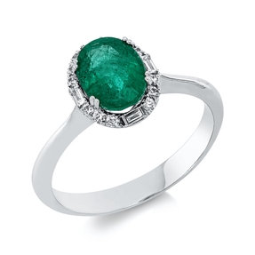 Ring aus 750 Weißgold Smaragd 1,32ct grün 16 Diamanten 0,14ct B:10mm 4er-Krappe