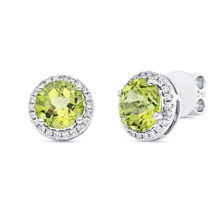 Ohrstecker aus 750 Weißgold 2 Peridote 44 Brillanten 0.2ct