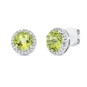Ohrstecker aus 750 Weißgold 2 Peridote 3,2ct grün 44 Brillanten 0,2ct TW-SI 7x7mm