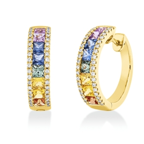 Creolen aus 750 Gelbgold 16 Saphire 2,5ct mehrfarbig 76 Brillanten 0,3ct TW-SI