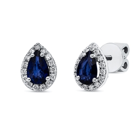 Ohrstecker 750 Weißgold 2 Saphire 0,95ct blau 30 Brillanten 0,18ct F-SI 8,7x6,6mm