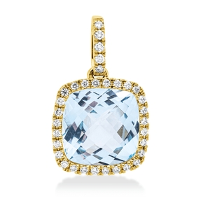 Anhänger aus 750 Gelbgold Topas 3,9ct skyblue 33 Brillanten 0,16ct TW-SI 17,5x11mm