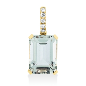 Anhänger aus 750 Gelbgold Amethyst 7,4ct grün 5 Brillanten 0,1ct TW-SI 21,9x8,6mm