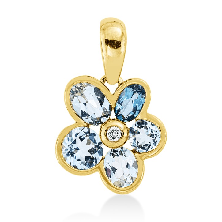 Anhänger Blume aus 750 Gelbgold 5 Topase 1 Brillant 0.02ct