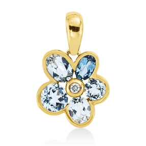 Anhänger Blume 750 Gelbgold 5 Topase 2,4ct blau Brillant 0,02ct TW-SI 20,4x12,7mm