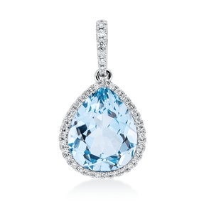 Anhänger 750 Weißgold Topas 5,7ct skyblue 28 Brillanten 0,17ct TW-SI 19,8x10,1mm