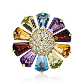 Anhänger 750 Gelbgold 10 Farbsteine 6,2ct mehrfarbig 31 Brillanten 0,29ct TW-SI