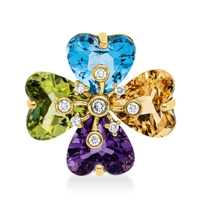Anhänger aus 750 Gelbgold 4 Farbsteine 8,4ct mehrfarbig 9 Brillanten 0,13ct TW-SI