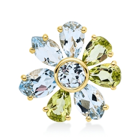 Anhänger aus 750 Gold Gelbgold 8 Topase 4,7ct skyblue 14,4x13,9mm Anhänger aus 750 Gold Gelbgold 8 Topase 4,7ct skyblue 14,4x13,9mm