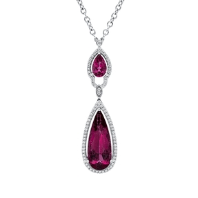 Collier 750 Weißgold 2 Rhodolithe 6,76ct rot 96 Brillanten 0,62ct TW-SI L:40,6cm