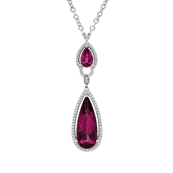 Collier aus 750 Weißgold 2 Rhodolithe 96 Brillanten 0.62ct