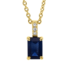 Collier aus 750 Gelbgold Saphir 0,65ct blau 3 Brillanten 0,02ct TW-SI L:45cm