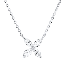 Collier aus 750 Weißgold 4 Diamanten Navette-Schliff 0,55ct TW-VSI L:45,7cm