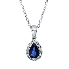 Collier aus 750 Weißgold Saphir 0,46ct blau 15 Brillanten 0,12ct F-SI L:45cm