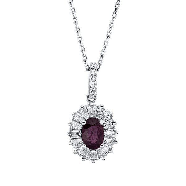 Collier aus 750 Weißgold Rubin 21 Brillanten 0.5ct