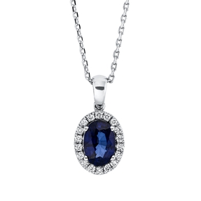 Collier aus 750 Weißgold Saphir 0,86ct blau 18 Brillanten 0,12ct F-SI L:45cm