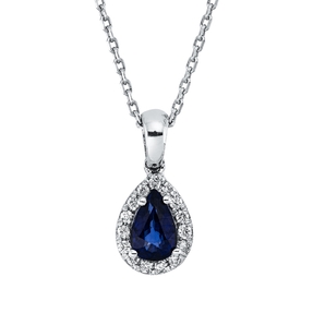 Collier aus 750 Weißgold Saphir 0,57ct blau 15 Brillanten 0,09ct F-SI L:45cm