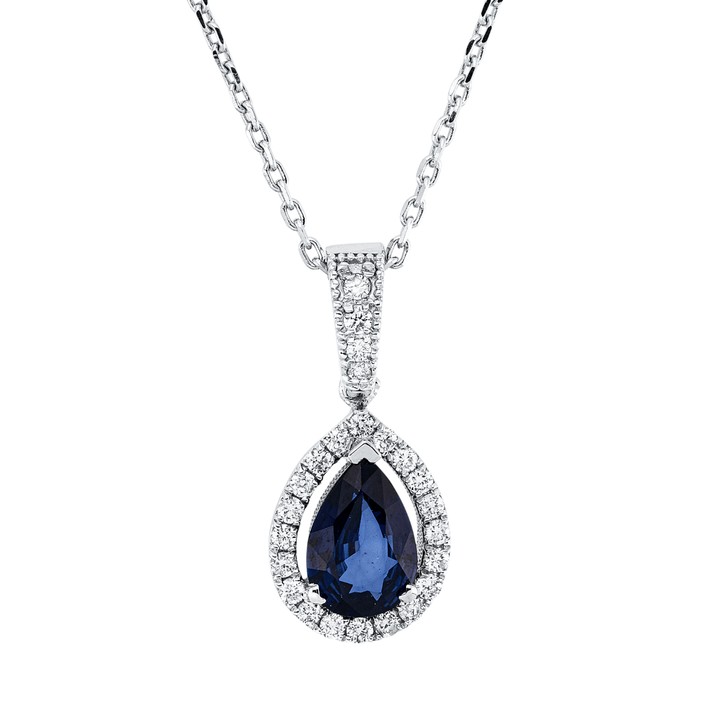 Collier aus 750 Weißgold Saphir 24 Brillanten 0.15ct